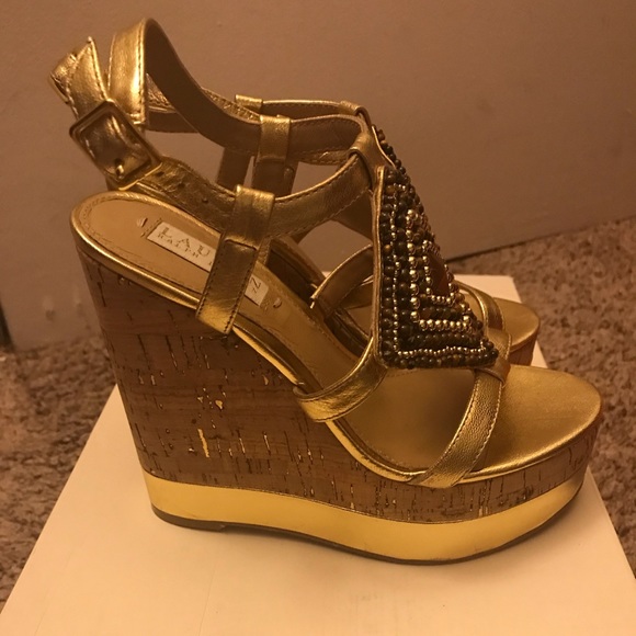 Ralph Lauren Mattie beaded platform wedge Gold - Picture 2 of 8